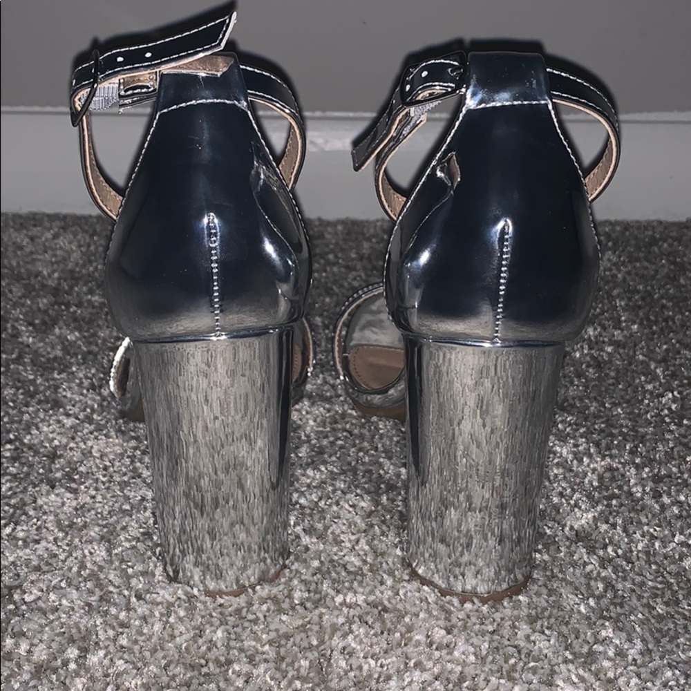 Metallic Block Open Toe Heels - Picture 3 of 3